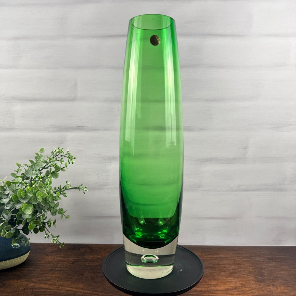 Riihimäen Lasi Tamara Aladin Finland Green Art Glass Vase MCM